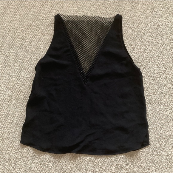 Massimo Dutti Top Beaded Mesh Detail Black V-Neck Women’s Size 6 Chain Mail EUC - Picture 6 of 11